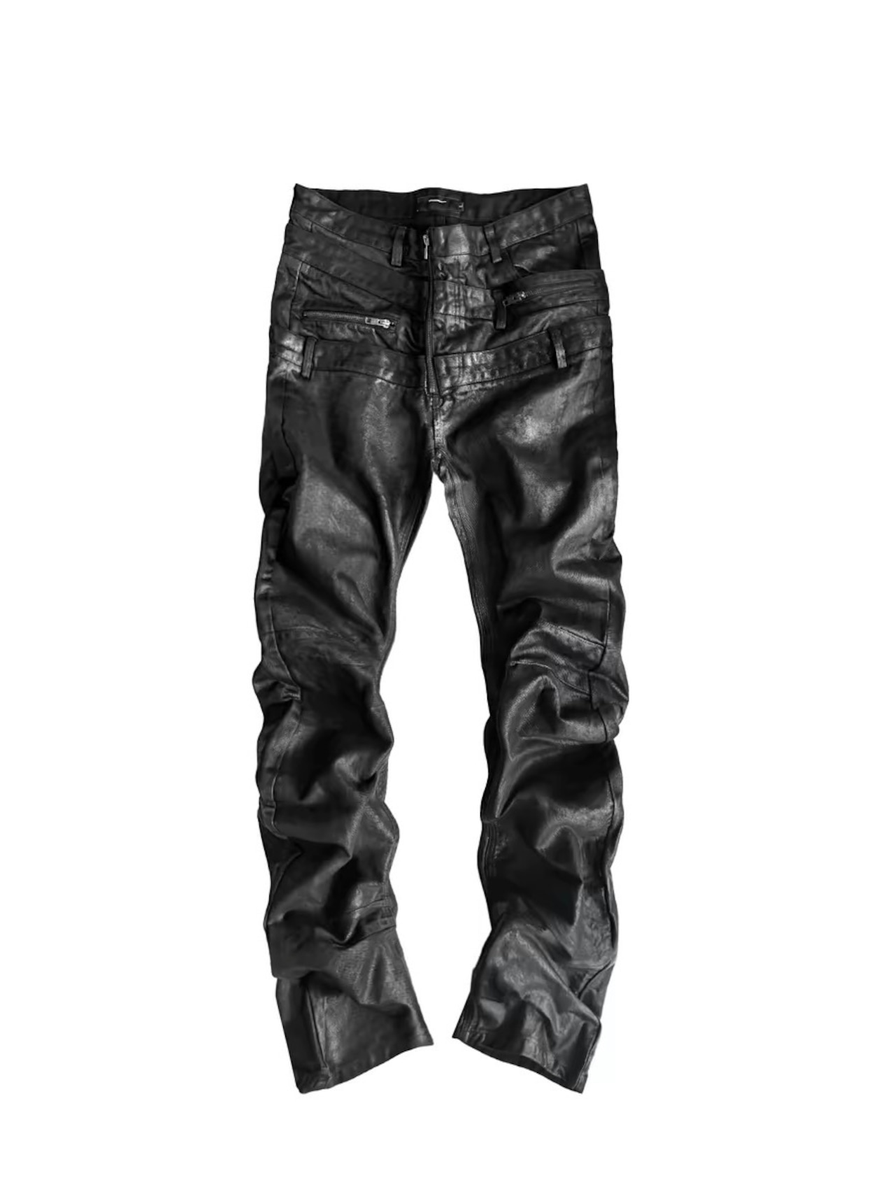 【CinderVein】Triple Waist Paneled Coated Denim Pants