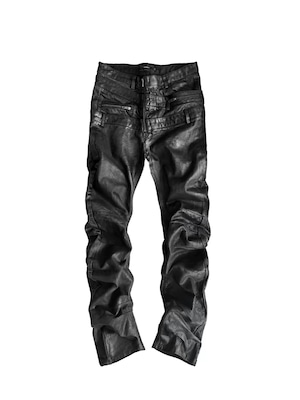 【CinderVein】Triple Waist Paneled Coated Denim Pants