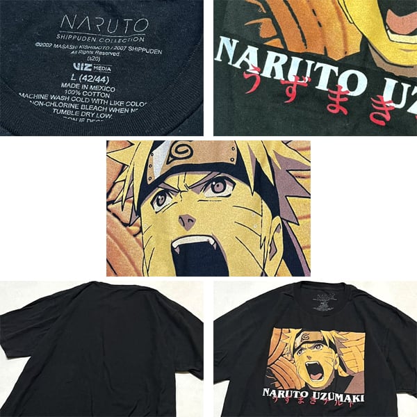 1点物◇うずまきナルトNARUTO黒アニメプリントTシャツ古着LメンズXL