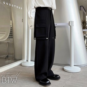 【韓国メンズファッション】カーゴ風ポケット付きスラックス きれいめ モード 個性派 パンク BW2455