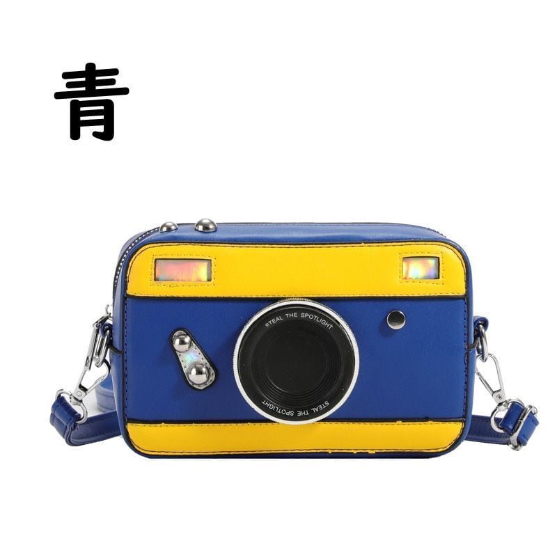 ショルダークロスボディバッグ カメラ型 青 黒 白 シルバー ゴールド