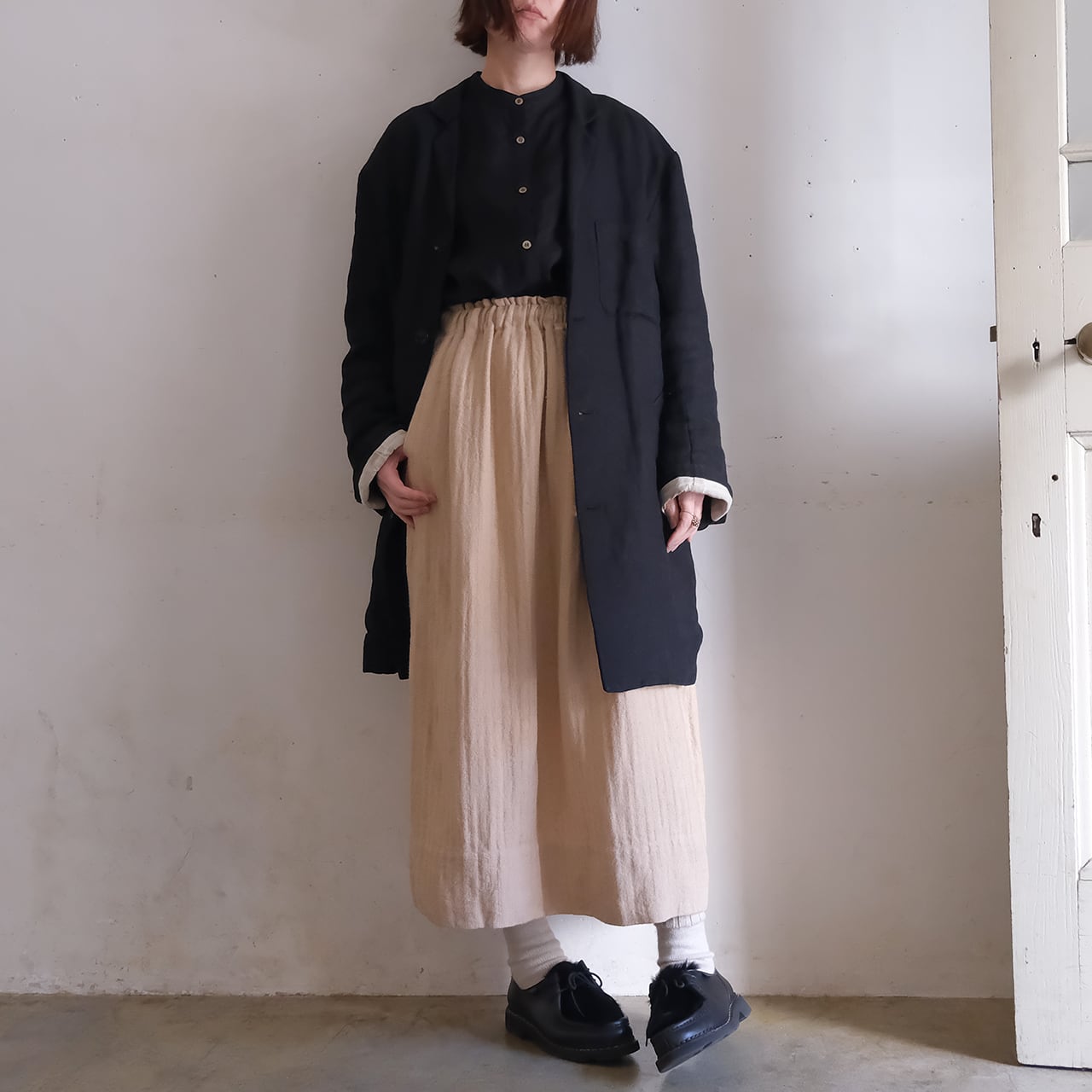 unisex coat jacket／herringbone linen〈black〉 | SALUÉ