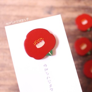 漆の椿ブローチ(小)【朱】／URUSHI Camellia Brooch(S) [Vermillion]