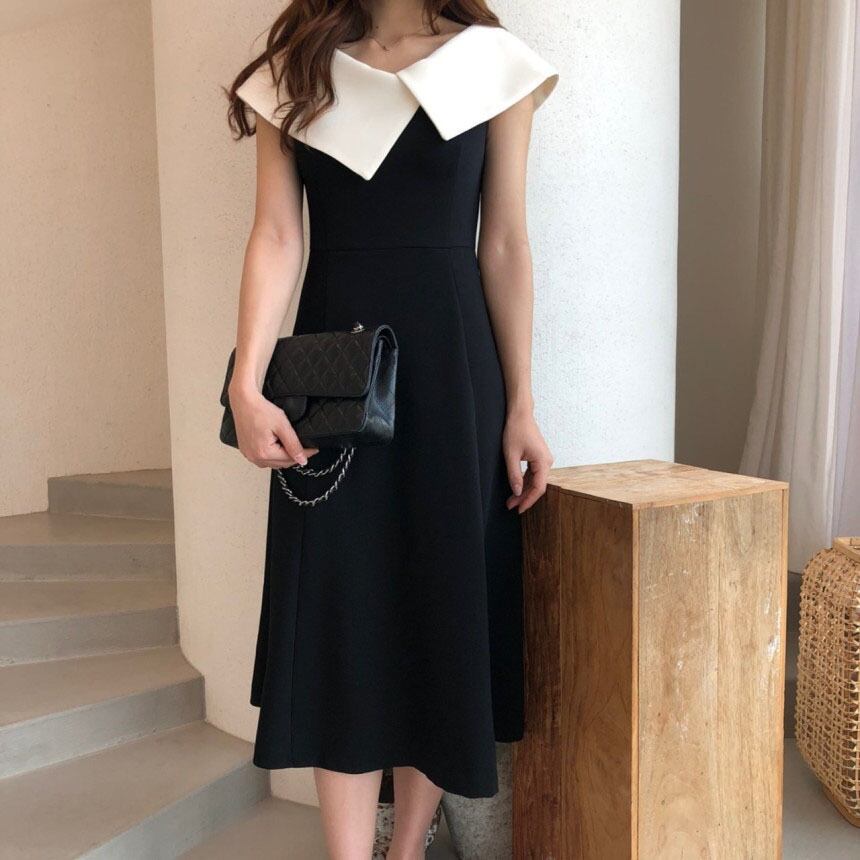 ワンピース ワンピドレス 膝下 ミモレ ミモレ丈 袖なし 襟付き ビッグカラー かわいい 大人可愛い きれいめ シンプル 大人 上品 おしゃれ お洒落 大人女子 こなれ感 モダン フォーマル 無地 春 夏 秋 誕生日 成人式 謝恩会 結婚式 二次会 披露宴 冠婚葬祭 10代 20代 30代 40代 レディース 女性用 オフィス ビジネス OL 通勤 お出かけ 女子会 パーティー イベント ホテル ガーデン レストラン S M L 白 ホワイト 黒 ブラック