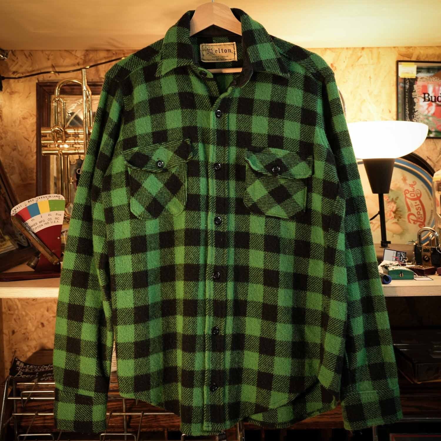 80's melton ウール チェックシャツ アメリカ製 Mサイズ程度 WOOL