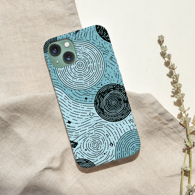 受注生産 iPhoneケース 水色背景の同心円護符柄｜幾何学シンボル TALM077B