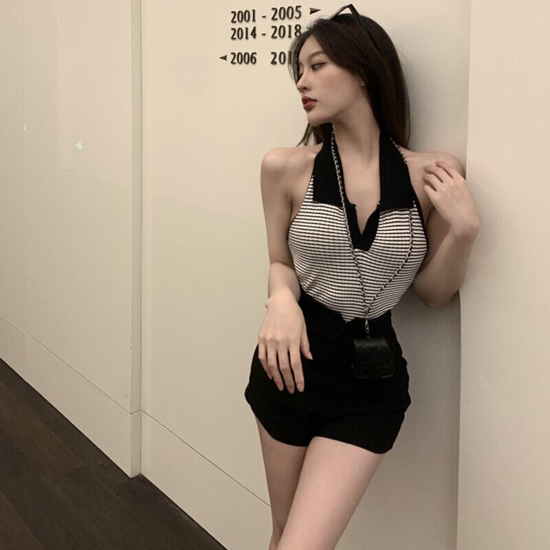 スタンダードカラーノースリーブニットサマー レトロ 夏物 ピュア ガールズファッション25718451809