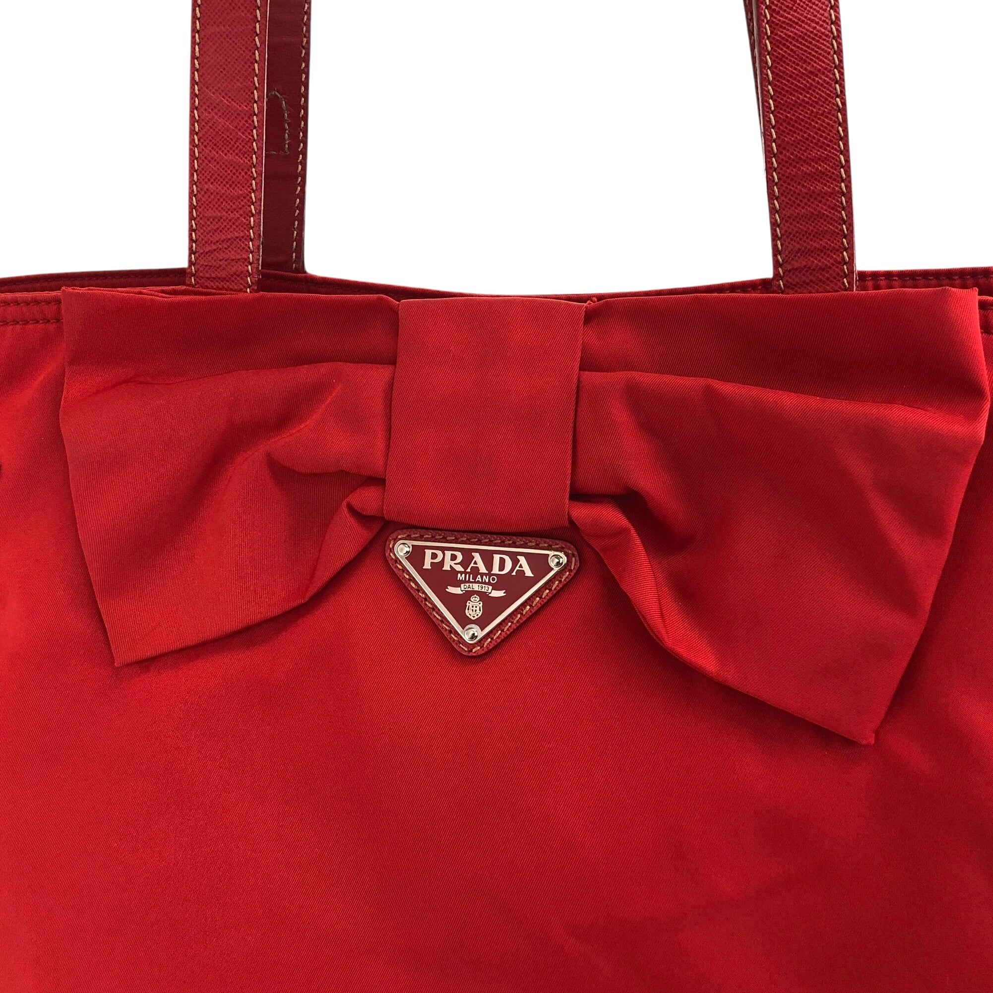 PRADA プラダ トートバッグ レッド トライアングルロゴ リボン