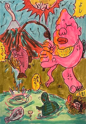 両面・原画・着色ドローイング「釣り」 B6