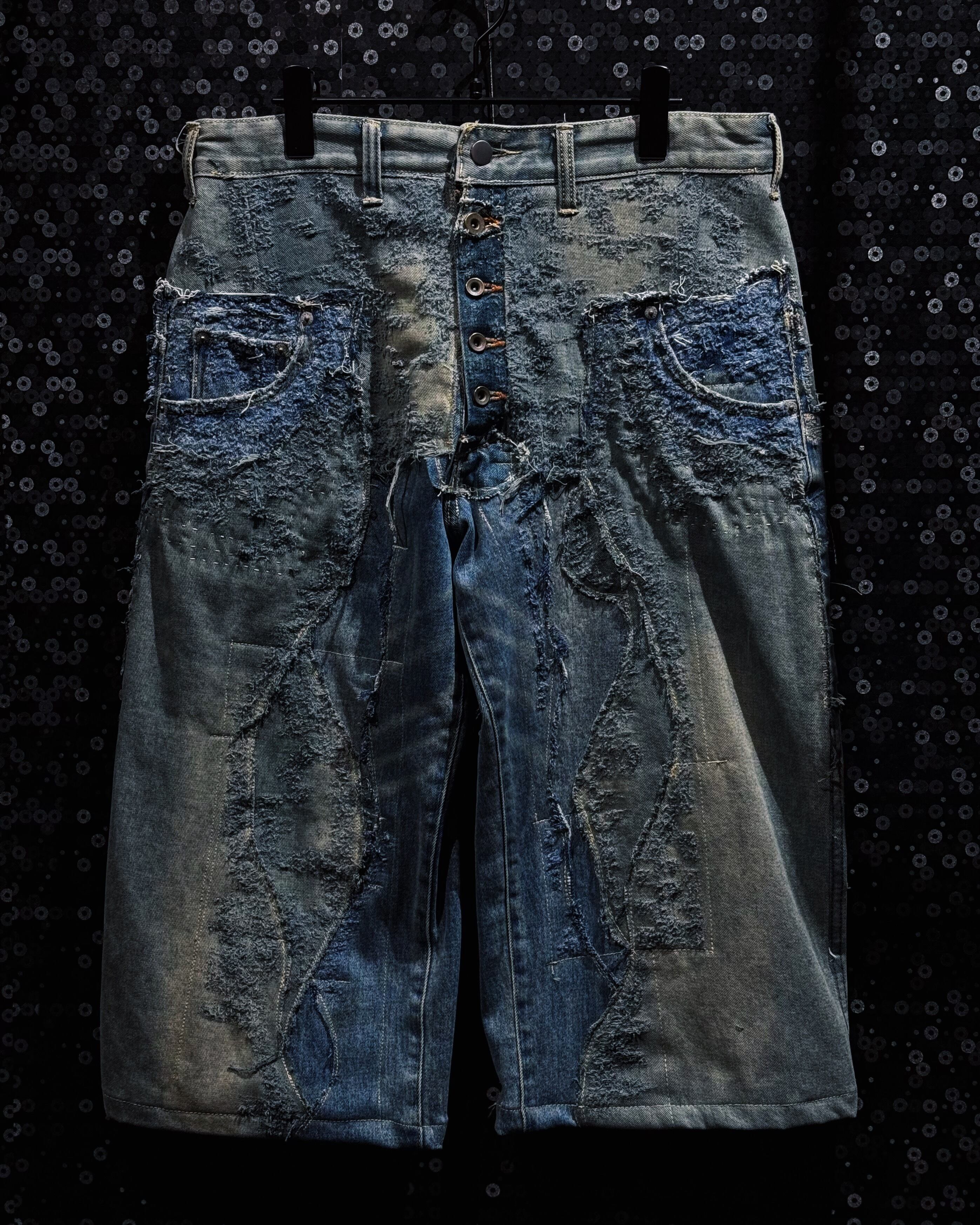 【ÆIEM】Yuumu Abe “Eroded Layer” reconstructed wide denim shorts