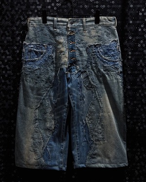 【ÆIEM】Yuumu Abe “Eroded Layer” reconstructed wide denim shorts
