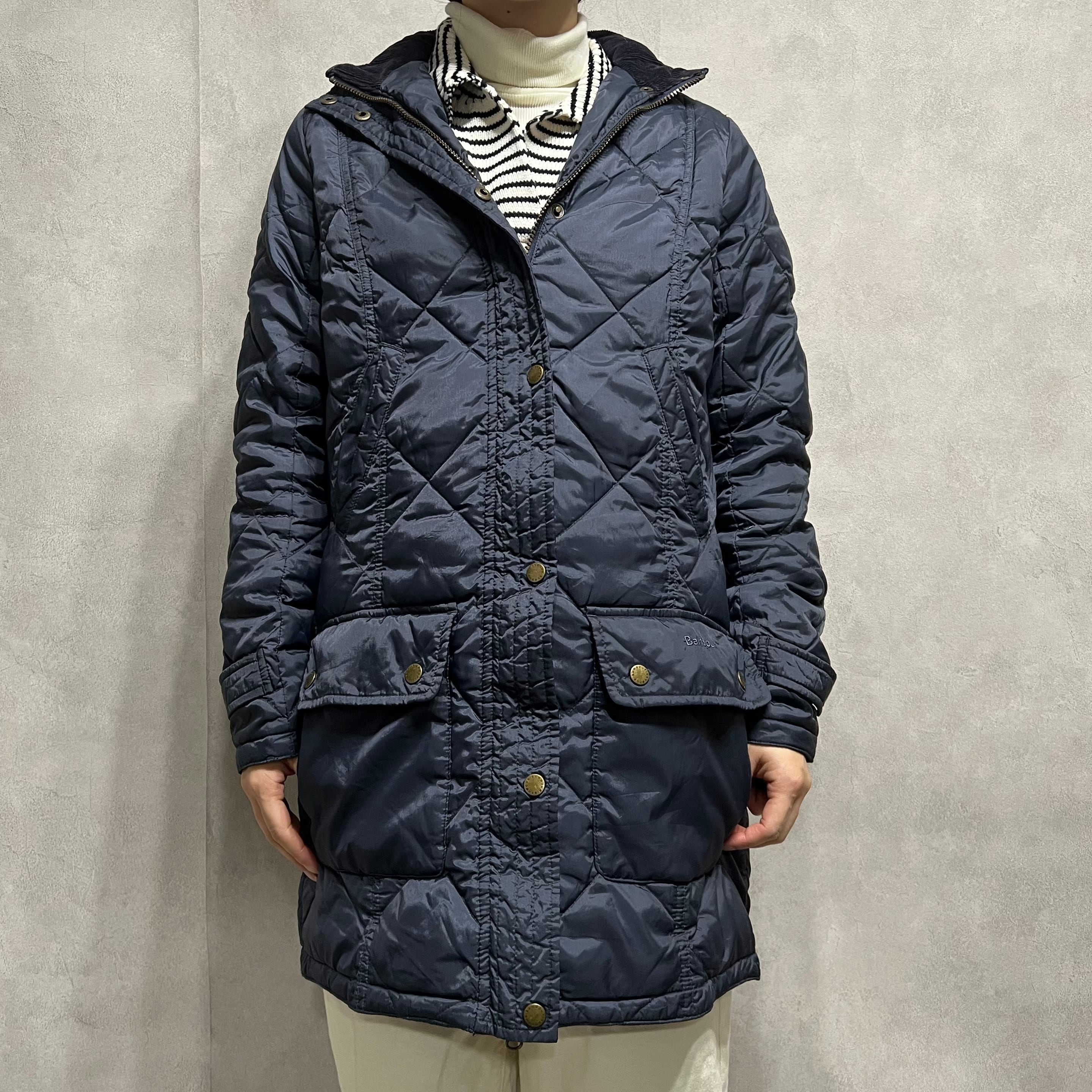 ほぼ未使用　Barbour バブアー キルティングロングコート ネイビー