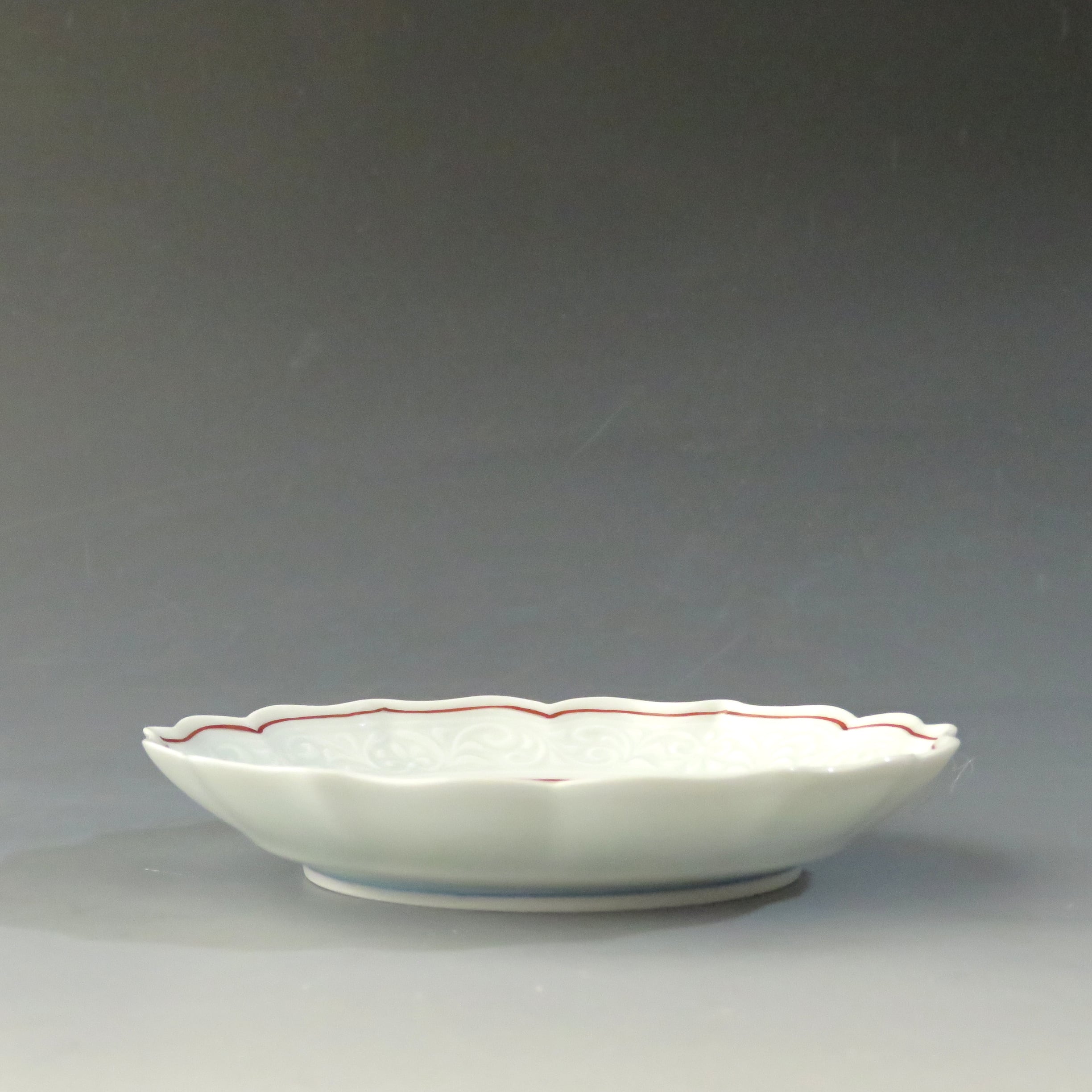 ヴィンテージ デッドストック 現代伊万里焼 観山窯 赤絵 六陵鏡形 小皿