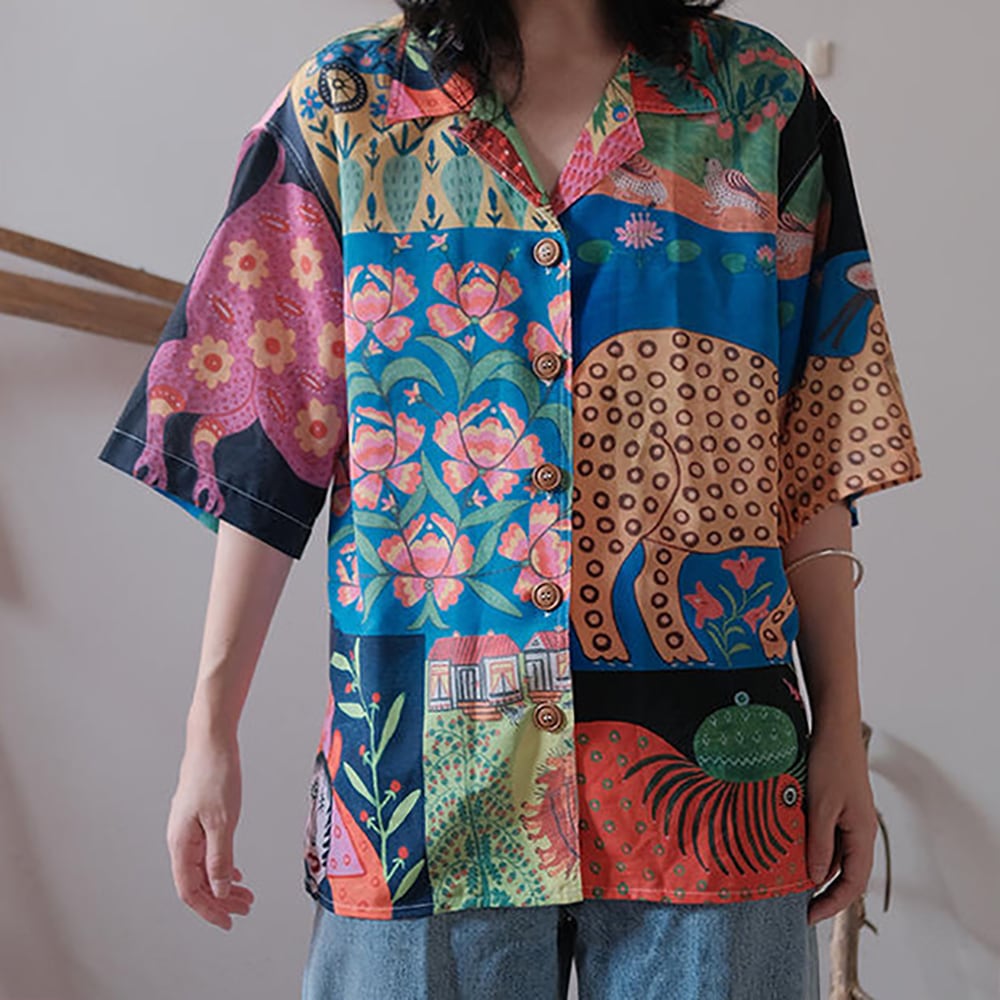 奇天烈 ☆ 派手奇抜 】mystical wired pattern short sleeve oversized