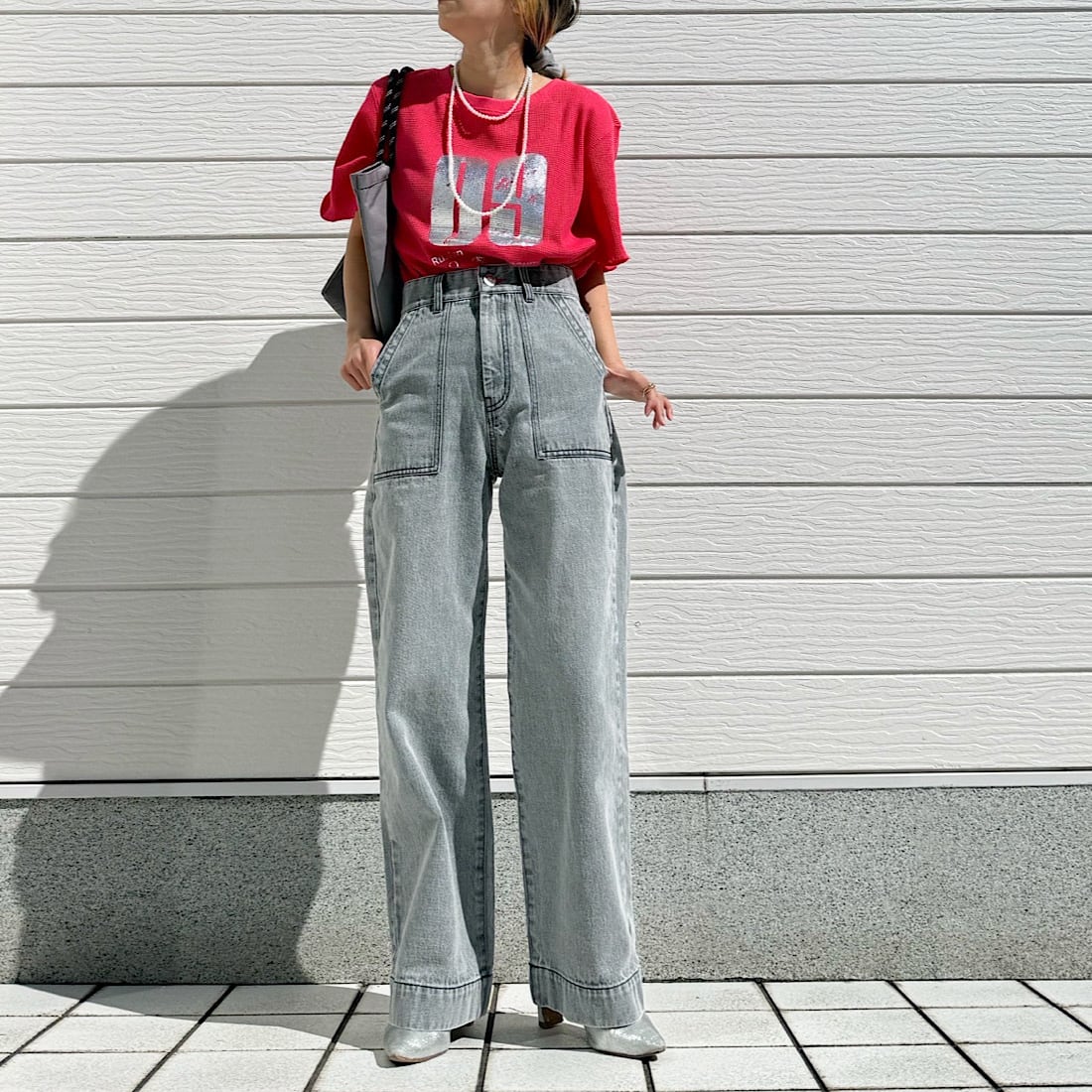 Q girl ワイドデニムブラック