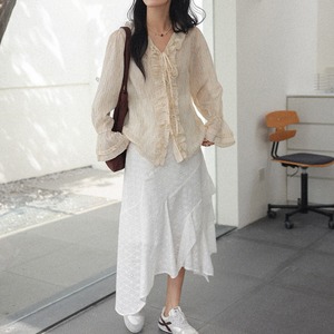 frill v-neck blouse　J00529