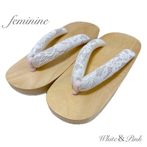 浴衣ジェンヌ 浴衣 レース 下駄 レディース 鼻緒 レース下駄 白レース×ピンク