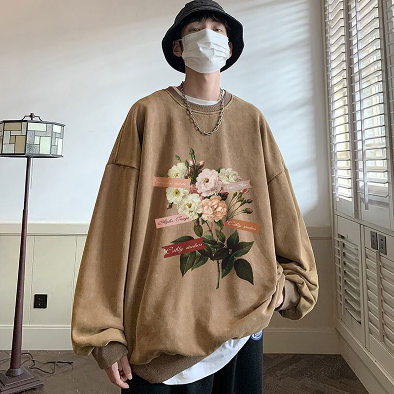 5色展開カジュアル花プリントスウェット