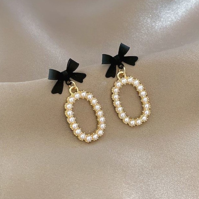 Black ribbon pearl piece A1054