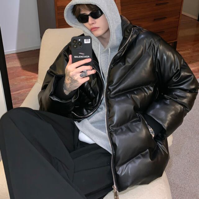 【予約販売】 ダウンジャケット アウター ショート丈 PU ブラック/カーキ/グレー シンプル 防寒 メンズ 防寒 お洒落 こなれ感 ベーシック 秋冬 大きいサイズ M/L/XL