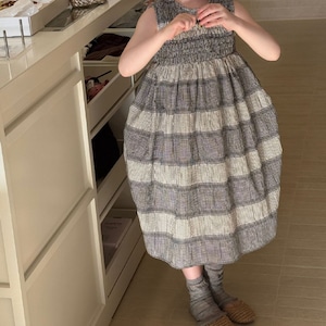 夏韓国風チェック柄ワンピース