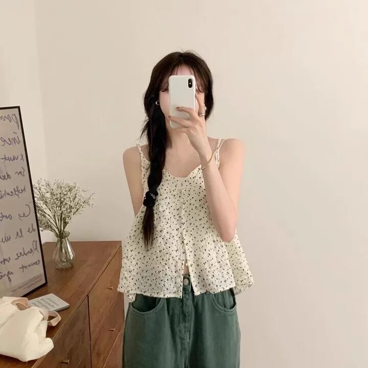 アイボリー ボタン付きキャミソール WEB限定/別注】カップ付き キャミソール