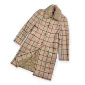 TOMORROWLAND COLLECTION トゥモローランド チェック柄 ウール コート 毛皮 ファー襟付 /アイボリー系 英国調