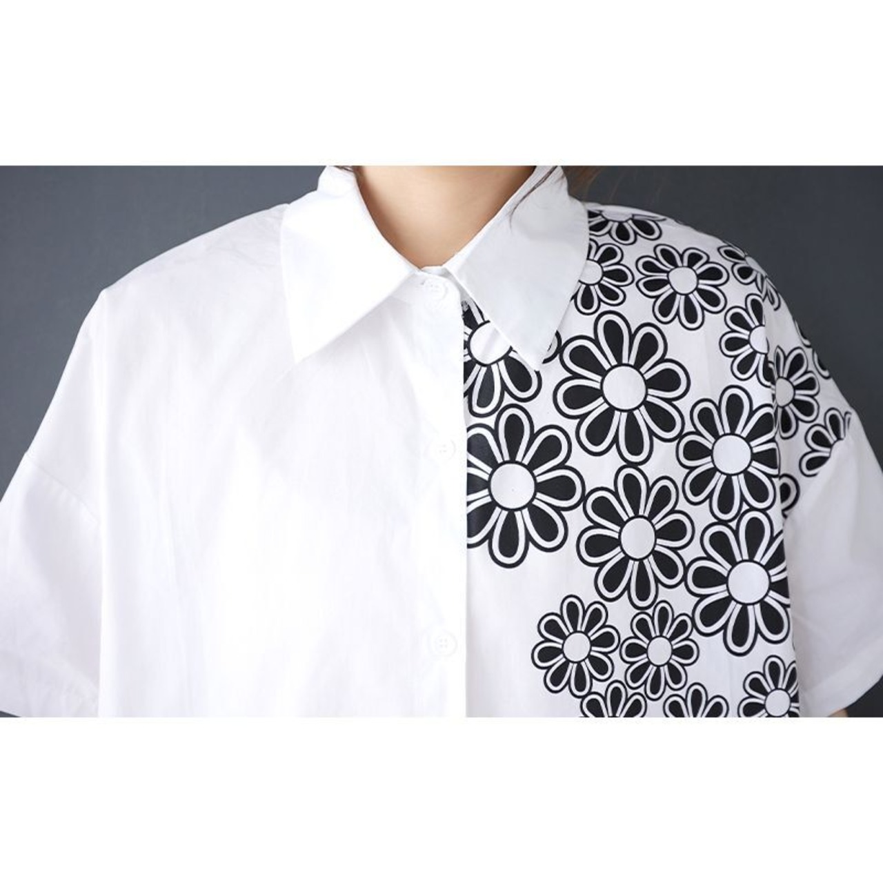 ビッグシルエット フラワー柄 プリントシャツ  30017