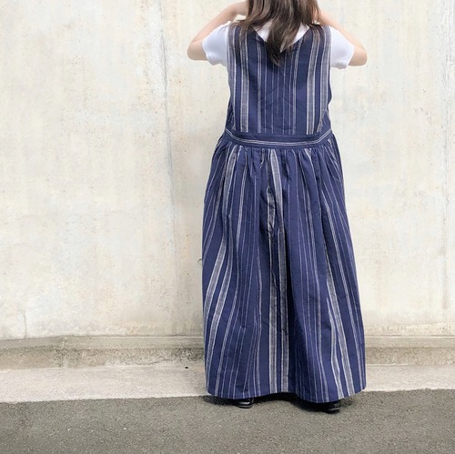 ロングジャンパースカート (紺白)