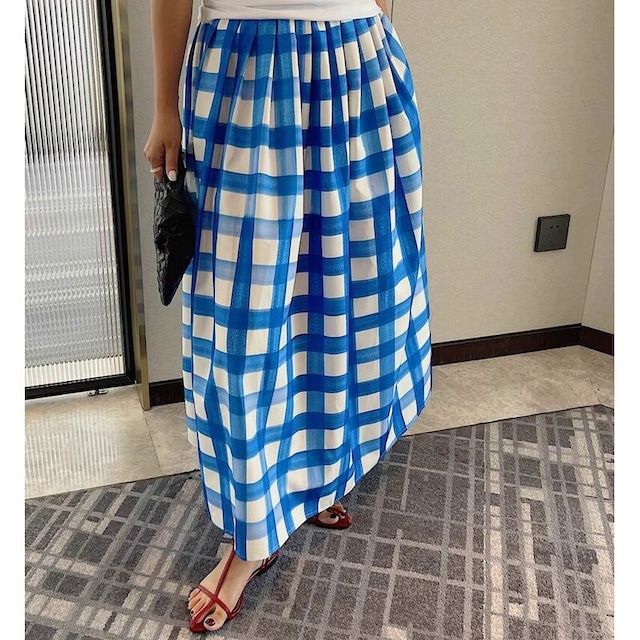 checkered A-line high-waisted skirt