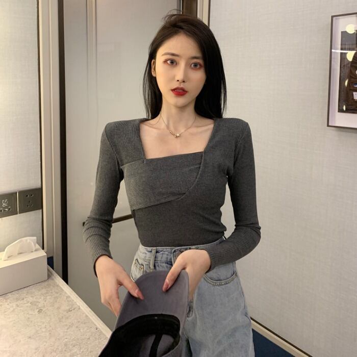 秋のトップス2020新スタイルレトロ気質スクエアネックスリムスリミングボトミングシャツ長袖黒Tシャツ女性トレンド 1号婦人22600954826