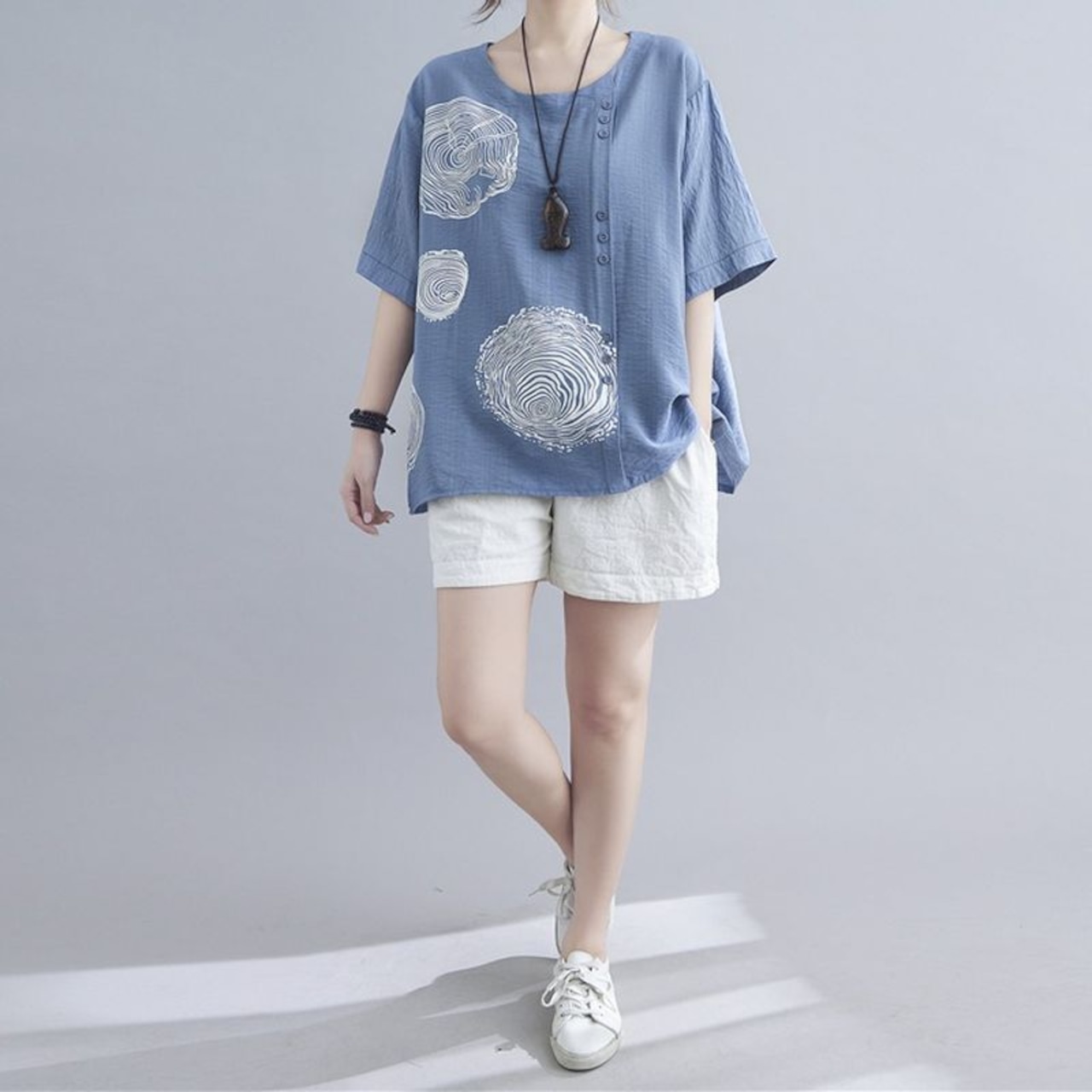 木目調プリントフロントボタン シャツ 30221