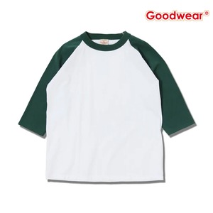 GOODWEAR グッドウェア 3/4 RAGLAN TEE 7分袖 ラグランTシャツ ベースボールTシャツ 7.2oz ヘビーウェイト コットン アメリカ製 メンズ レディース WHITE/HUNTER