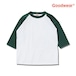GOODWEAR グッドウェア 3/4 RAGLAN TEE 7分袖 ラグランTシャツ ベースボールTシャツ 7.2oz ヘビーウェイト コットン アメリカ製 メンズ レディース WHITE/HUNTER