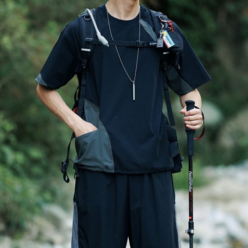 通気性の良い5分袖コントラストカラーTシャツ A18697