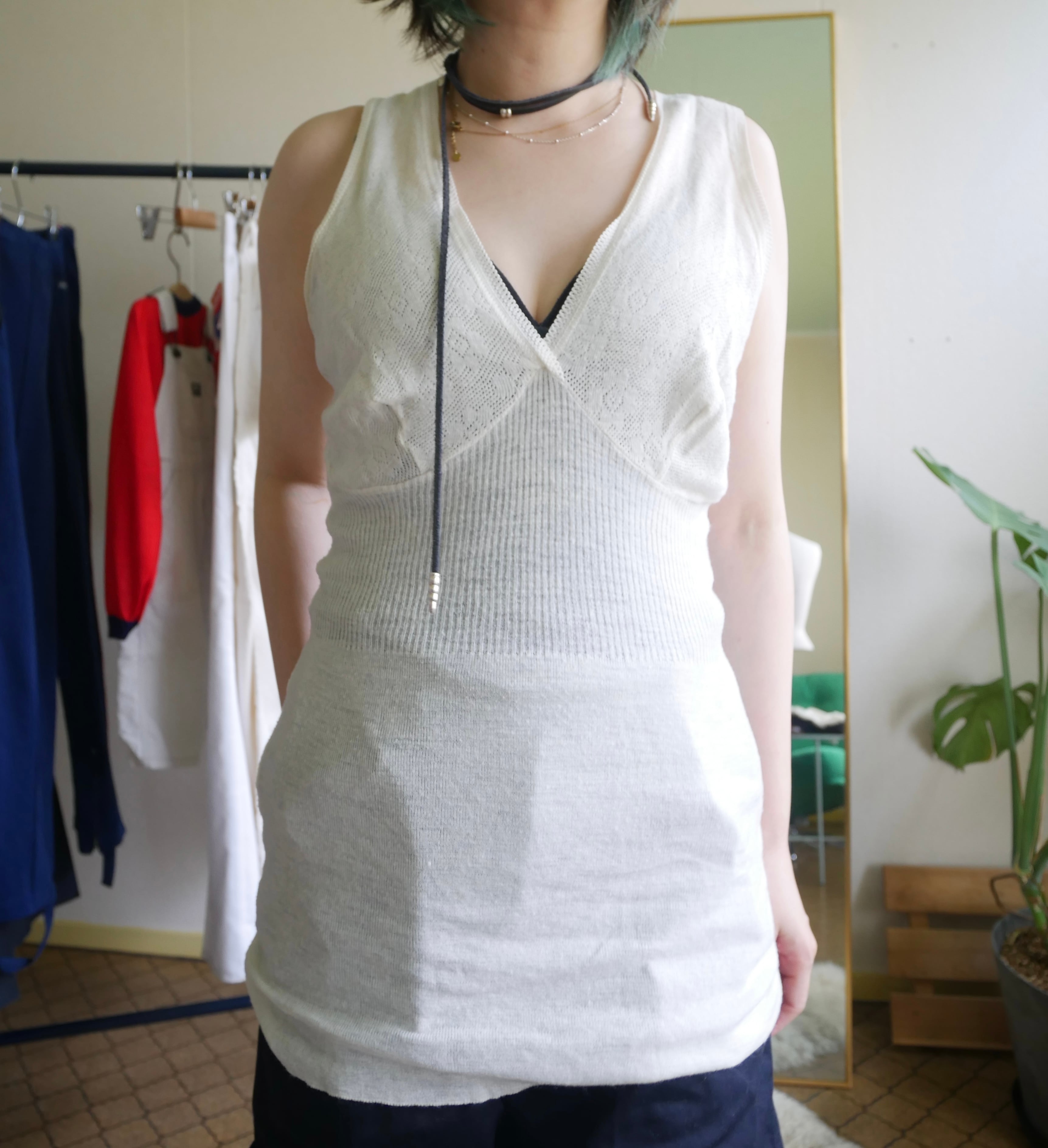70s-80s  Italy Made flower Lace Rib Top