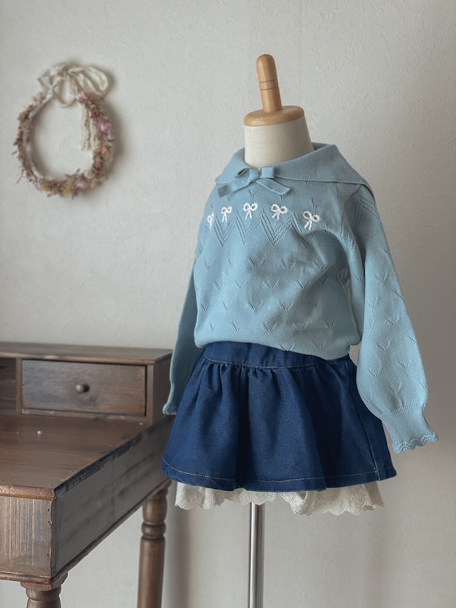 【Last blue110cm】ribbon stitch knit tops