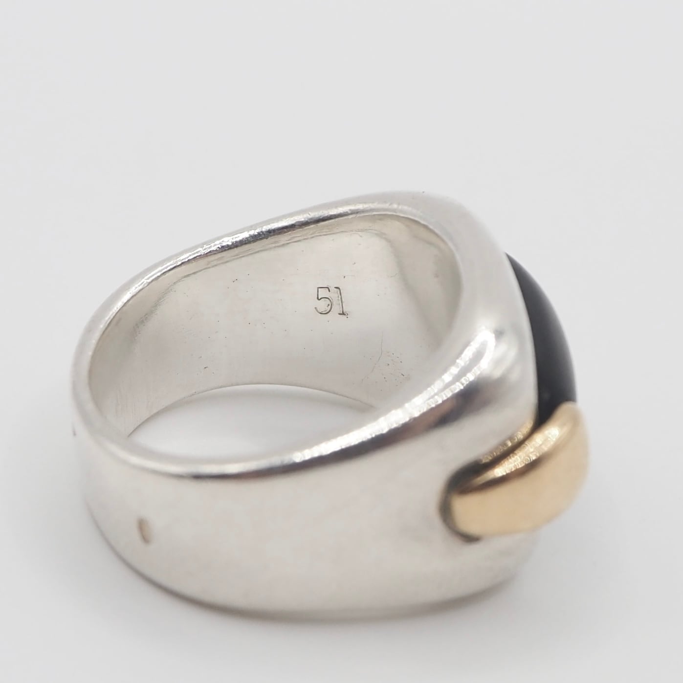 バ*ー様 HERMES コンビ リング シルバー925 K18　11号〜 12号 HERMES 約11号 ヴィンテージ ストーン コンビ リング シルバー925 K18