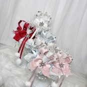 ♡【全5色】MAID スノープリンセス 雪の結晶ビジュークラウン&ぽんぽんリボンクラウンミニハット red ♡