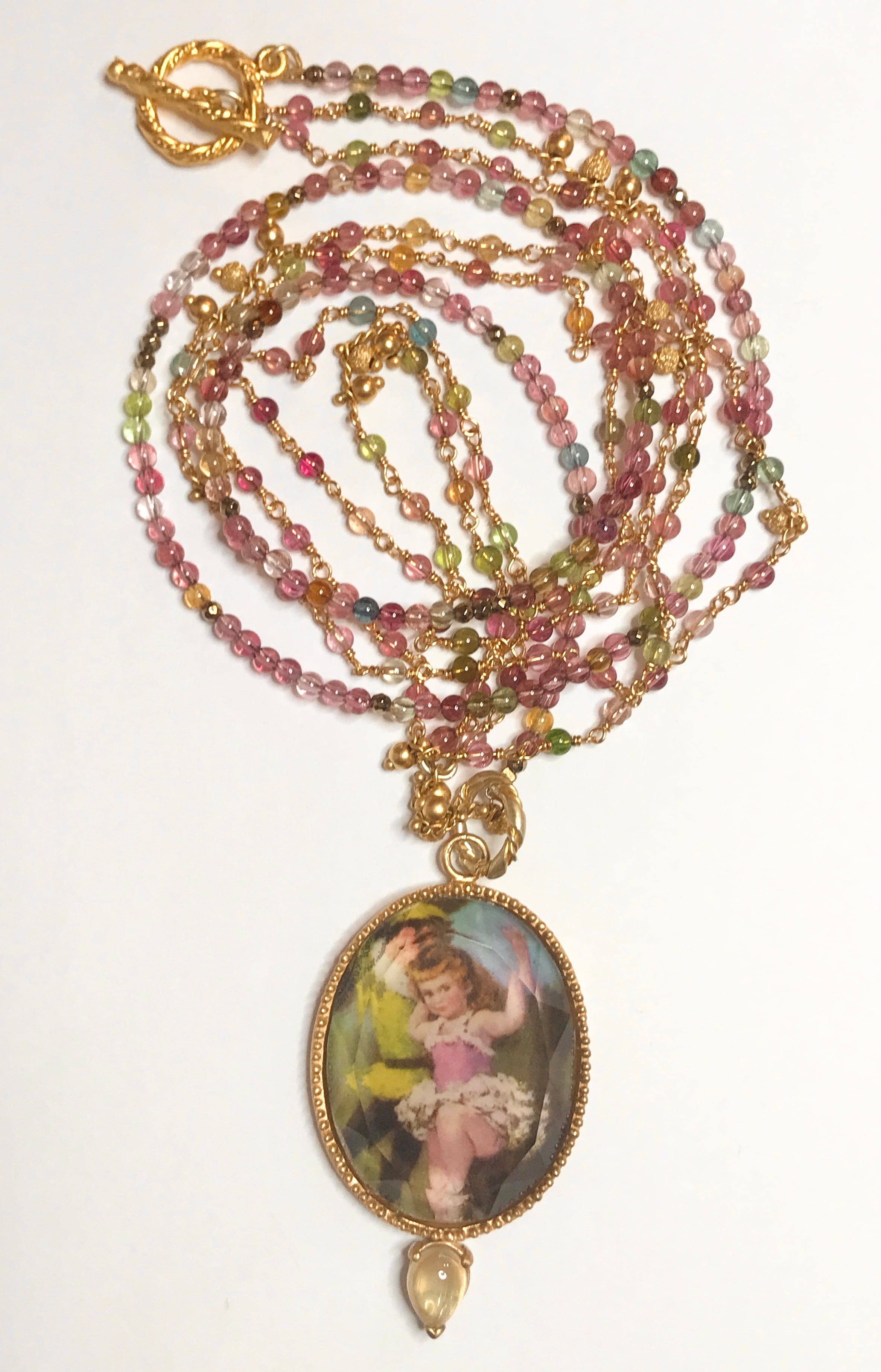 ひし型 yukunia 猫 2匹 天然石ネックレス 2way - ネックレス