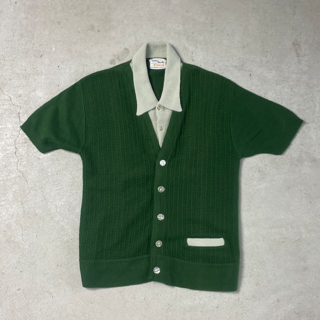 60~70年代 VIVALDI フェイクレイヤード 半袖ニットシャツ ポロシャツ レディースXS相当 古着 60s 70s ヴィンテージ VINTAGE 緑色 【ニットセーター】/グリーン