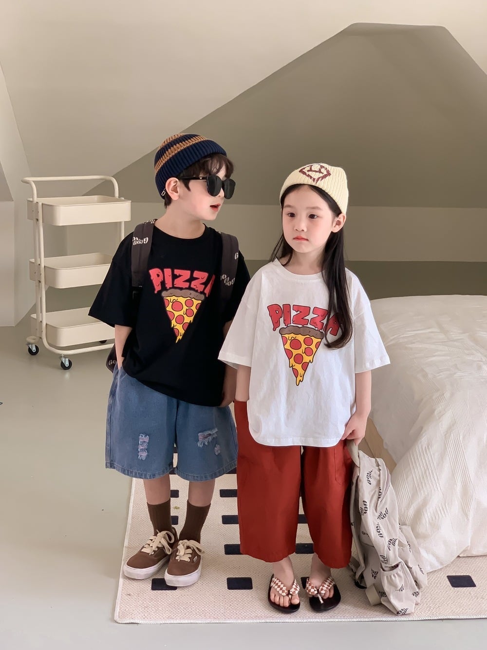 韓国子供服♡様 PIZZA Tシャツ（2色展開）KMAI｜トップス オーバーサイズ｜小学生