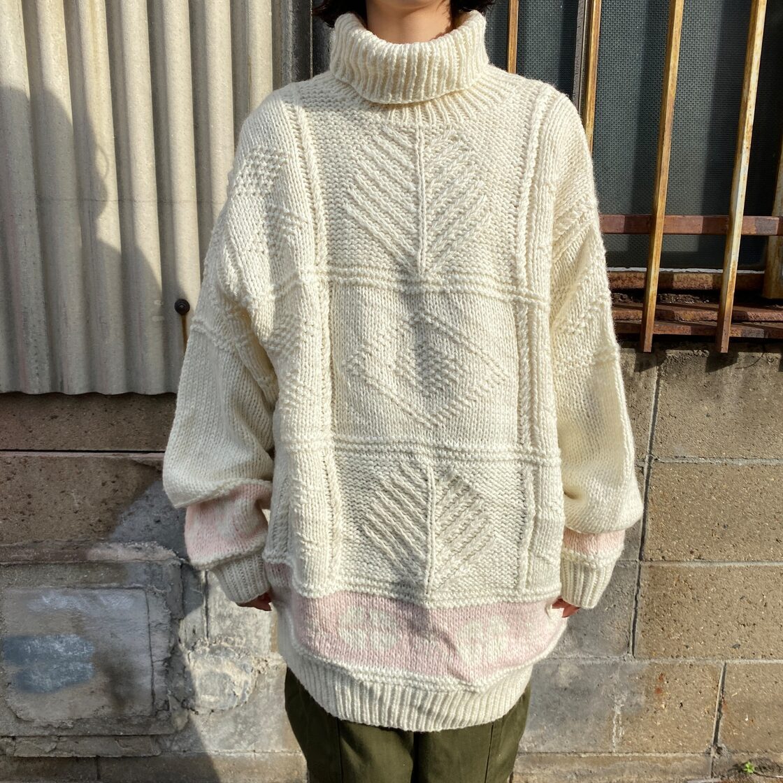 90年代 Lizwear ハイネック アクリル ウールニットセーター レディース 