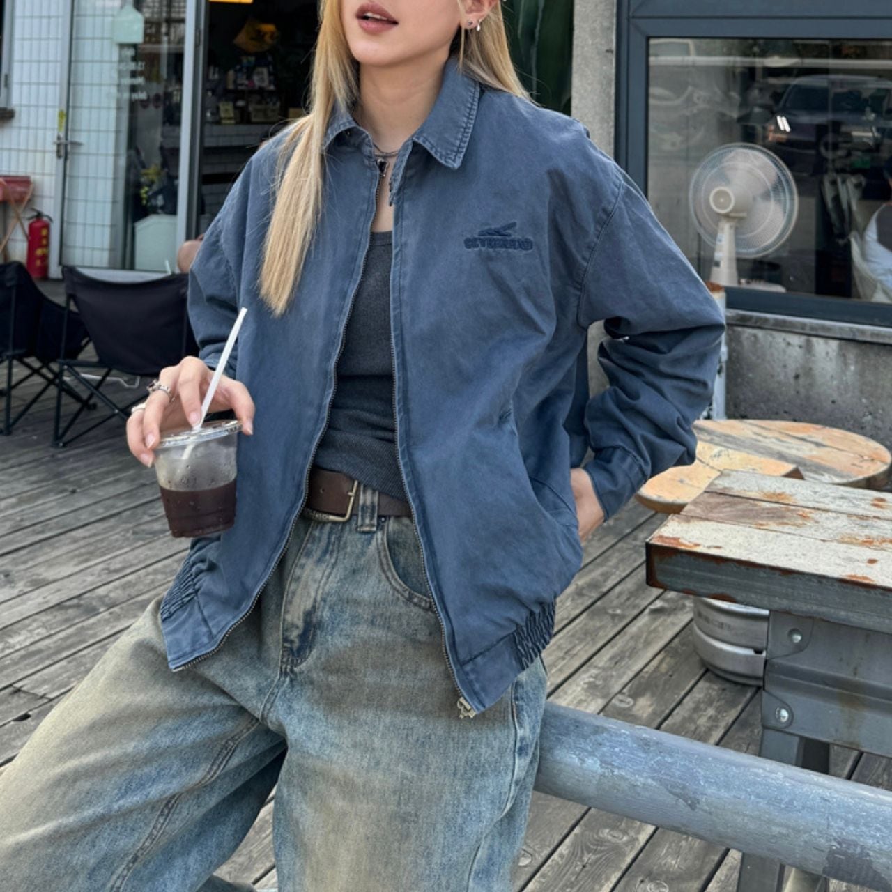 ロゴポイントジップライトブルゾン R00919