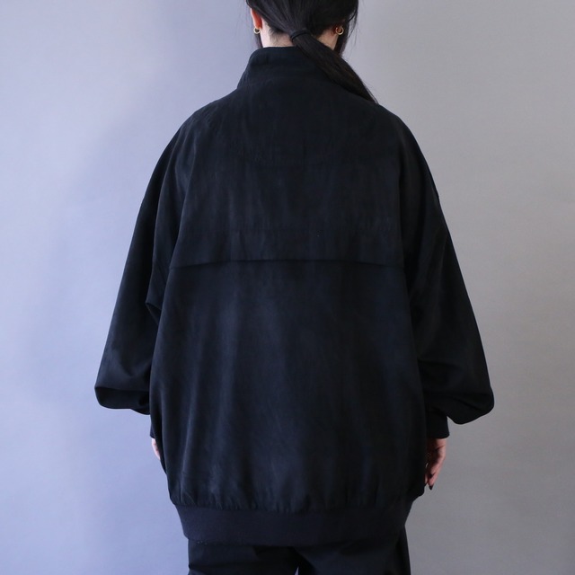 3-snap button high-neck design XXL over silhouette fake suede pullover