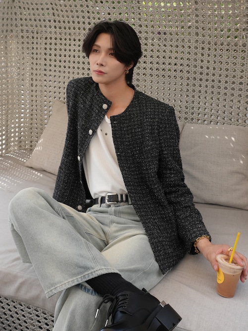 【ALUDE SELECT】2pocket silver button check tweed jacket （2color）