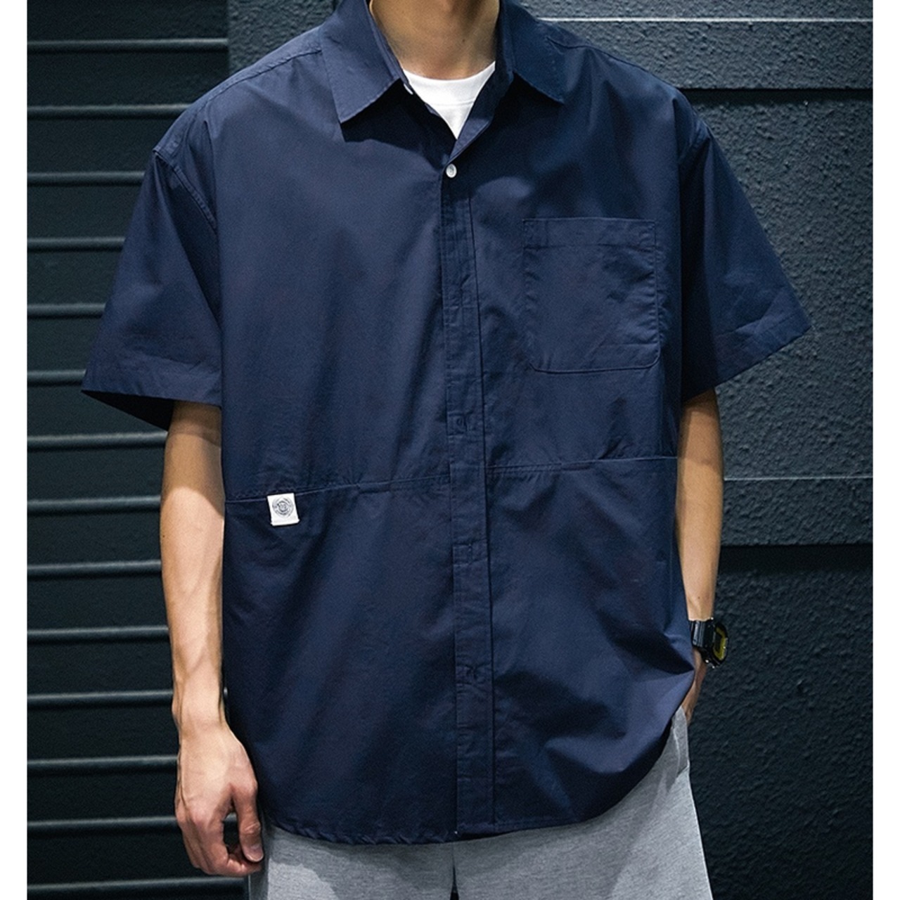 Short Sleeve Open Collar Box Silhouette Shirt ◇3color H0318