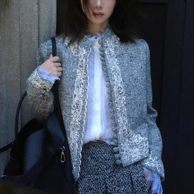 ミックスツイード レースデザイン ジャケット 239140