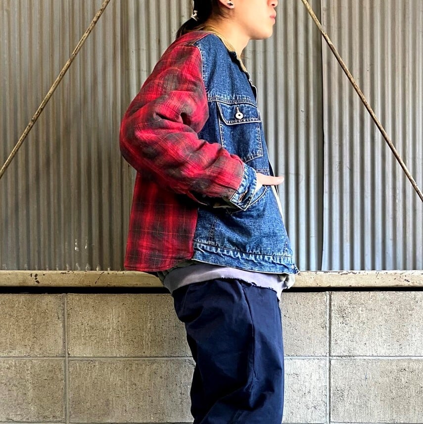 80〜90年代 BREAKER BLUE JEANS ネルチェック切り替え デニム