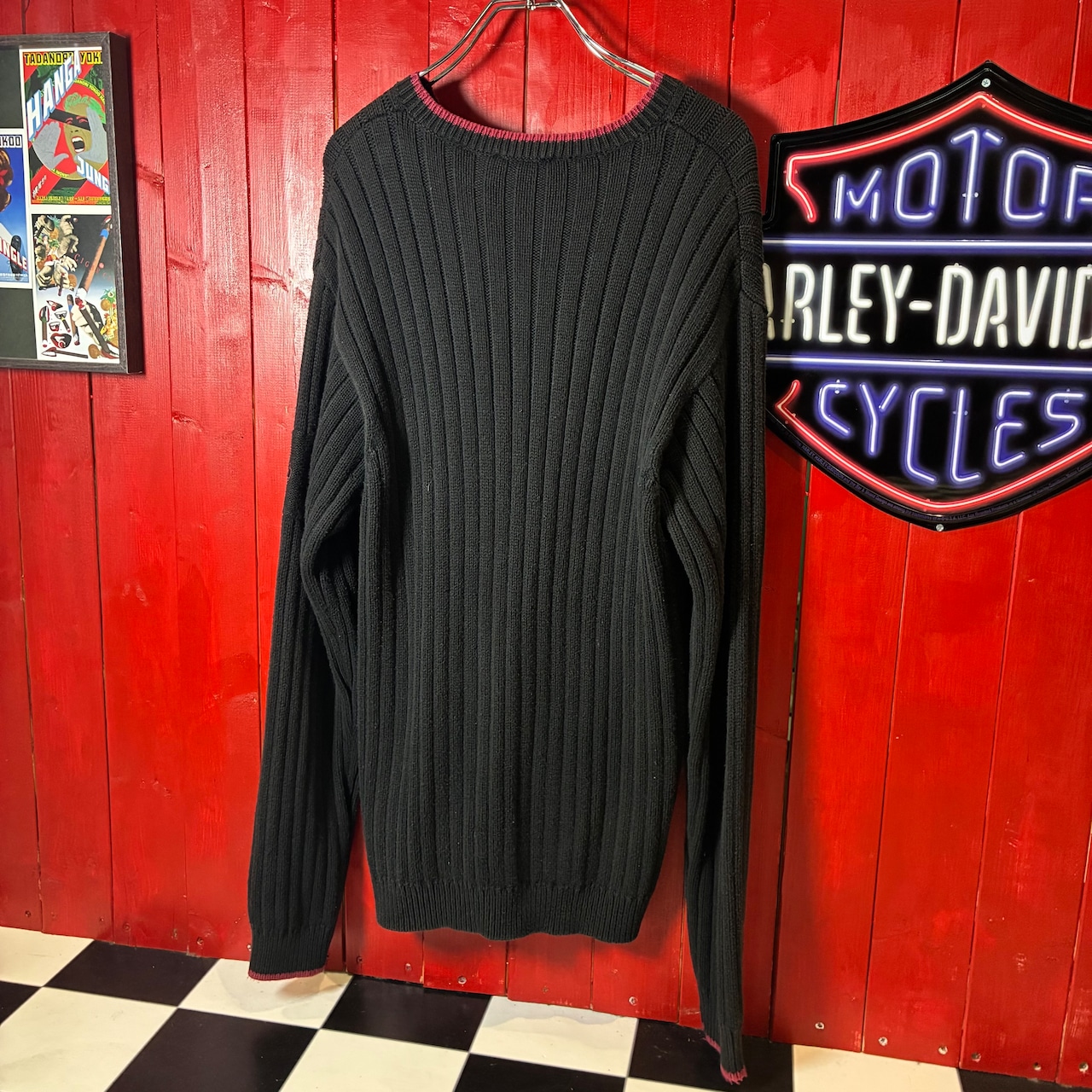 00s Timberland コットンリブニット　ブラック　刺繍ロゴ　ティンバー